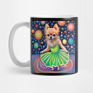 Pomeranian Chihuahua Mix in a green dress Mug